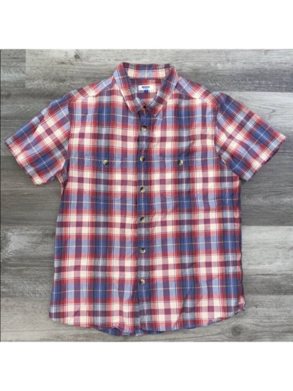 Madras by A.P.C. Button Front Short Sleeve Shirt 100% Cotton Plaid Golf Sz M